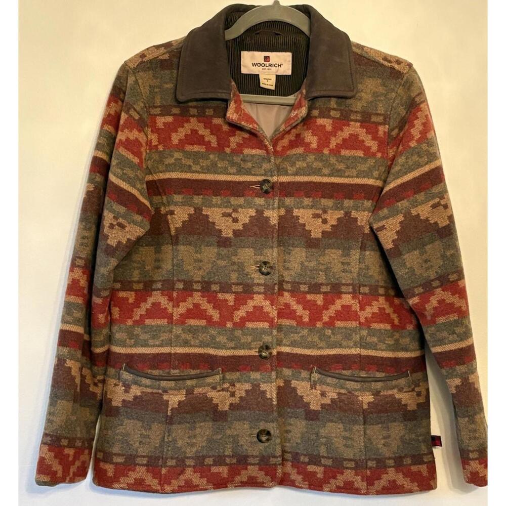 Vintage Woolrich Wool Blanket Coat Aztec/Southwest Print Earth Colors Small
